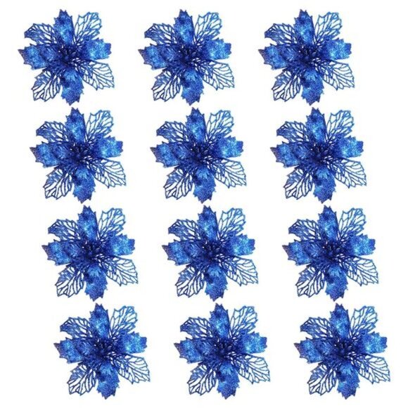 12PC Poinsettia Artificial Christmas Decoration Flowers with Clips, Christmas - Picture 1 of 4